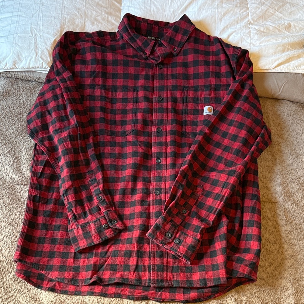 Carhartt Men's Plaid Button-Down Shirt - Red and Black